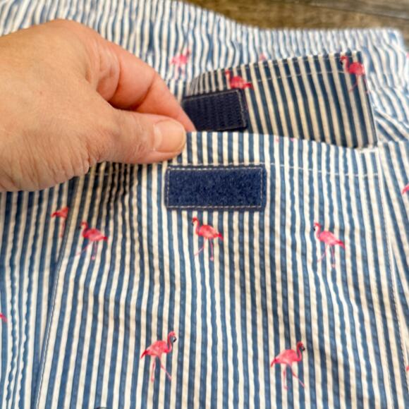 Rainforest Stripe Flamingo Print Seersucker 7" Swim Trunks Mens Size‎ Small NWT - Picture 9 of 14